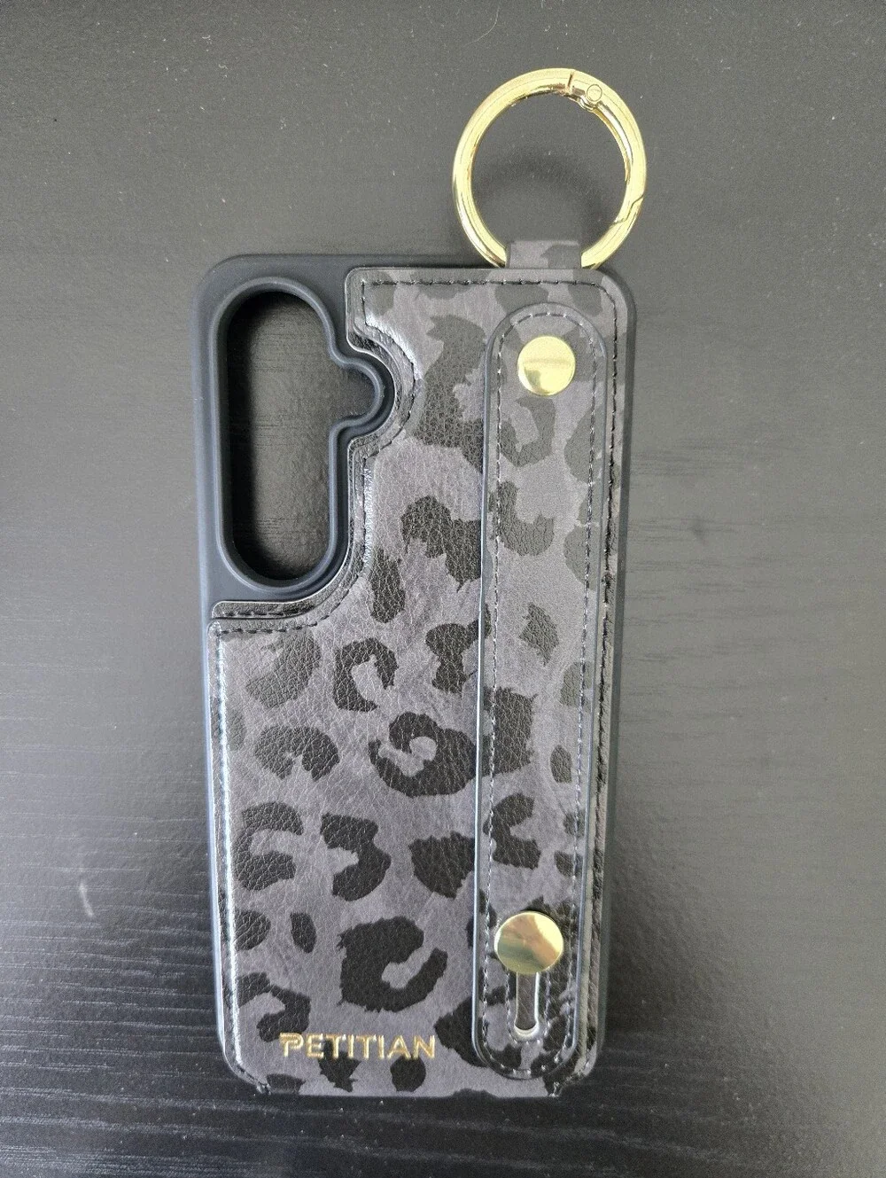 Black Leopard Print S24FE Phone Case With Card Holder